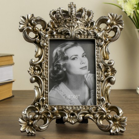 Photo frame Polystone 10x15 cm "Empire" Elevated silver 28.5x21 cm