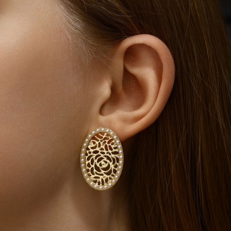 Earrings with pearls "openwork" graceful, white color in gold-3