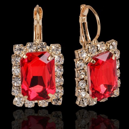 Earrings with rhinestones "rectangle" party, color mix-7