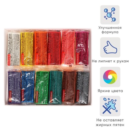 Plasticine with a stack of 12 colors, 180 g, Erichkrause "Sport DNA", in cardboard packaging-1