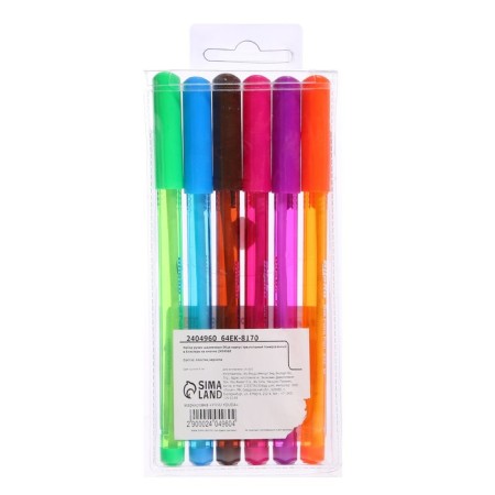 A set of ballpoint pens, 6 colors, a triangular, tinted case, in a blister on the button-5