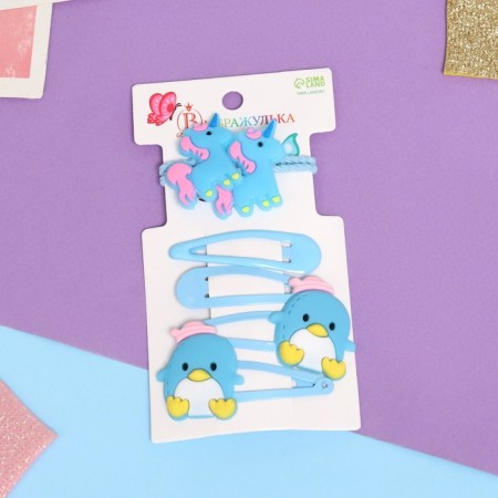 Shirley hair set (2 elastic bands 5 cm, 4 invisible 5.5 cm) unicorn, blue
