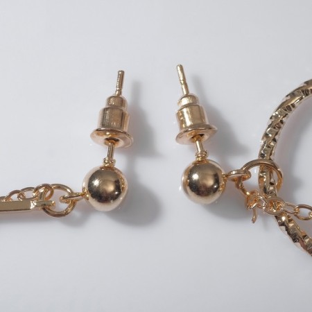 Earrings with pearls "multi -level" circle with a stick, white color in gold-2