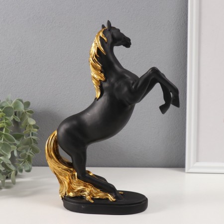 Souvenir Polystone "Black Horse with Golden mane" 6.7x19.5x28 cm-3