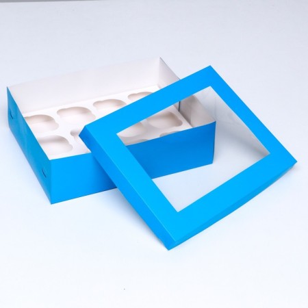 Packaging for 12 cupcakes with a window, blue, 32.5 x 25.5 x 10 cm-3