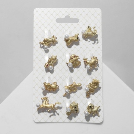 Brooch "Animals" Eastern horoscope, Mix shape, colored in matte gold (indivisible package 12 pcs., Price per pcs.)-3