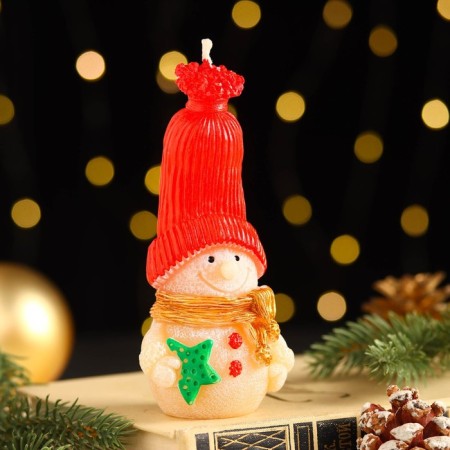 Decorative candle "Fairytale Snowman", 6.2x5x13.2 cm, red
