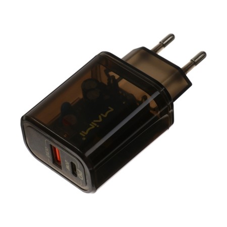 Network charger MAIMI C91, USB, 3 A, Type-C, 3 A, PD, translucent