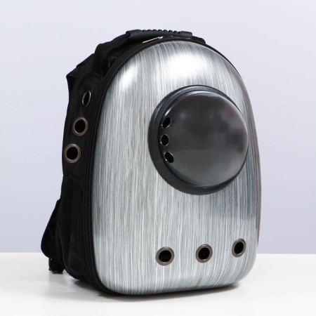 A backpack for carrying cats and dogs, with a window, 32 x 25 x 42 cm, silver