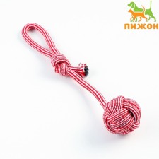 A toy-tender for dogs with a rope ball, up to 85 g, up to 38 cm, red/white