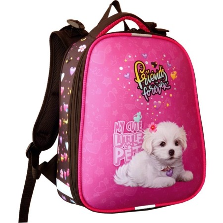 School backpack 38 x 30 x 16 cm, ergonomic back, Stavia "White Dog" multicolor/pink-1