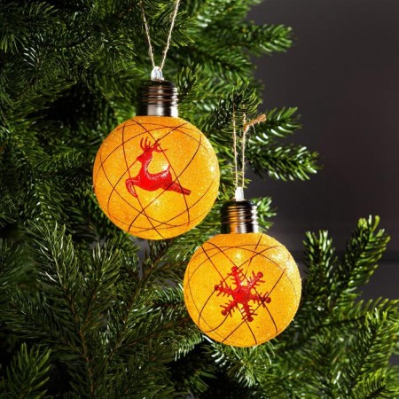 A set of Christmas balls "Red threads" 2 pcs., Batteries, 1 LED, glow warm white