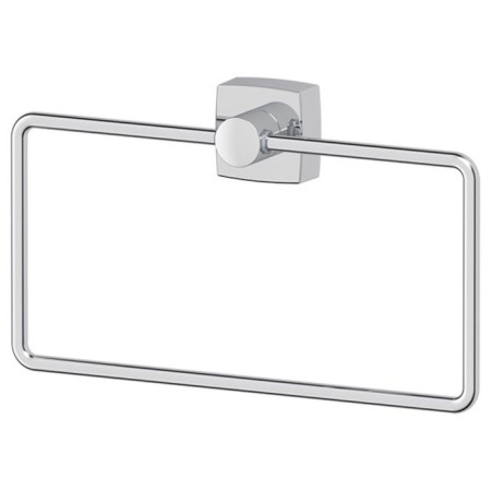 The holder of the towel is rectangular, chrome, fbs