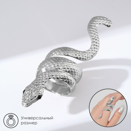 Ring "snake" ribbed, silver color, dimensionless