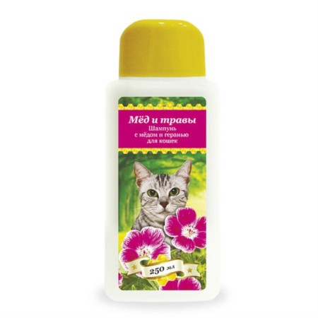 Pchelodar Professional shampoo "honey and grass" for cats, with honey and geranium, 250 ml