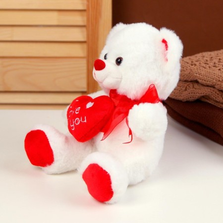 Soft toy "Bear", with heart, 19 cm, white color-2