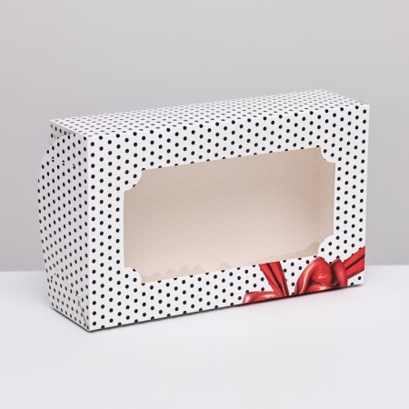 Folding box with a window for a marshmallow "peas with a bow", 25 x 15 x 7 cm-1