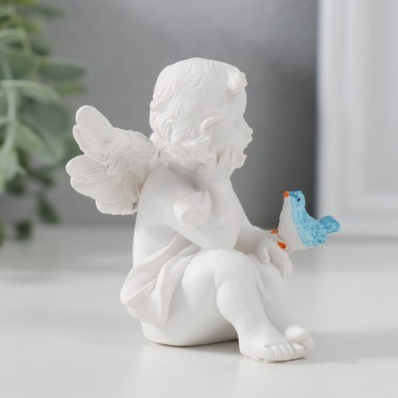 Polystone souvenir "Snowthrough angel with a colored bird" 7x6x5.5 cm-1