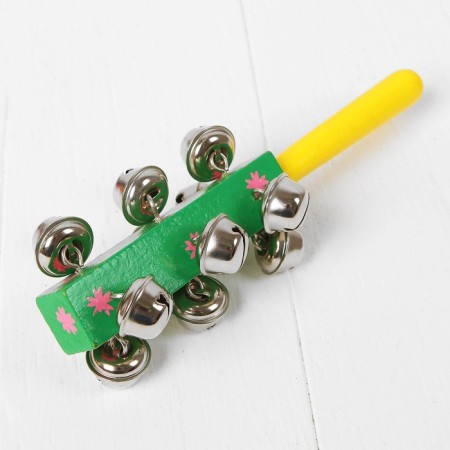 A rattle with bells and a handle, the color of mix-3