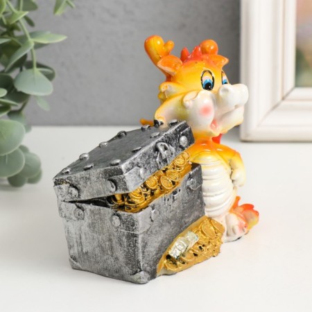 Piggy bank Polystone "Fiery Dragon with a gift/chest" MIX 10.5x6x10 cm-2