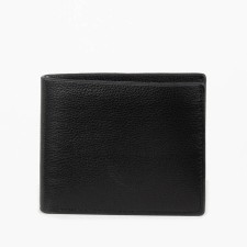 Male purse without fastener, department for bills, for maps, for coins, black color
