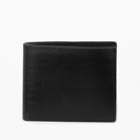 Male purse without fastener, department for bills, for maps, for coins, black color