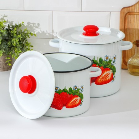 Set of pan "Sadovaya strawberries", 2 items: 3.5 l, 5.5 l, enameled covers, induction-1
