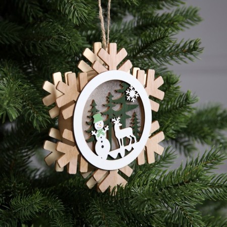 Christmas tree toy "Snowman and deer", from batteries, glow warm white-1