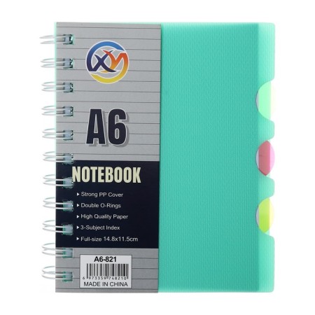 Notepad on the crest A6, 100 sheets, line, plastic cover, with neon divisors, mix-4