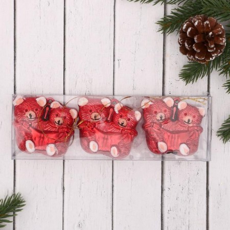 Christmas tree decoration "Friendly cubs" (set of 3 pcs) 6x5.5 cm, red-1
