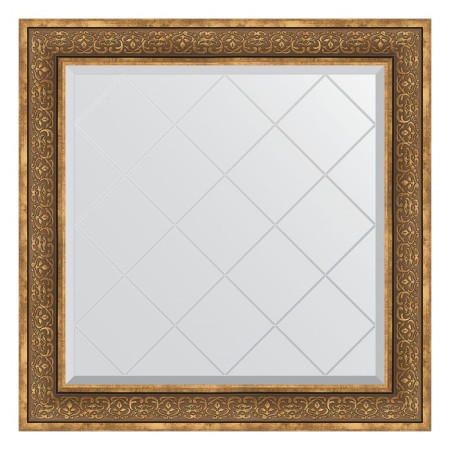 Mirror with engraving in the baguette frame, bronze monogram 101 mm, 89x89 cm