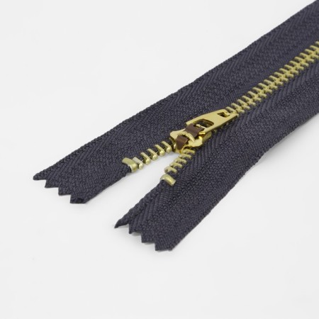 Metal zipper, No. 4, non -proceeding, automatic lock, 14 cm, gray/gold color-1