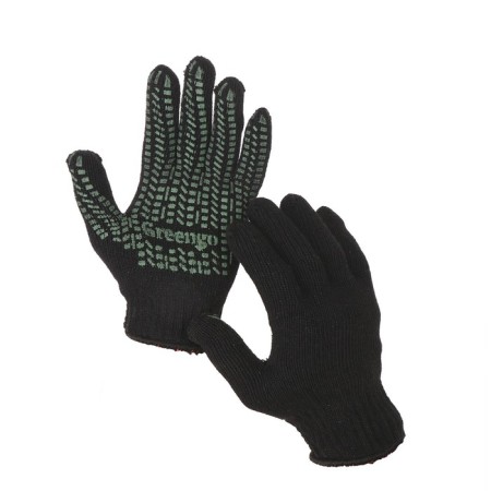 Workers, m/b gloves, knitting 7 class, 2 threads, size 10, with PVC dots, black, Greengo