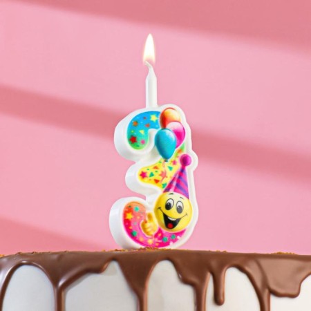 Candle for the cake "Smiley with balls", 9.9 cm, number "3"