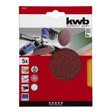 Circle of grinding kwb, d = 125 mm, K40, Velcro, aluminum oxide, 5 pcs-1
