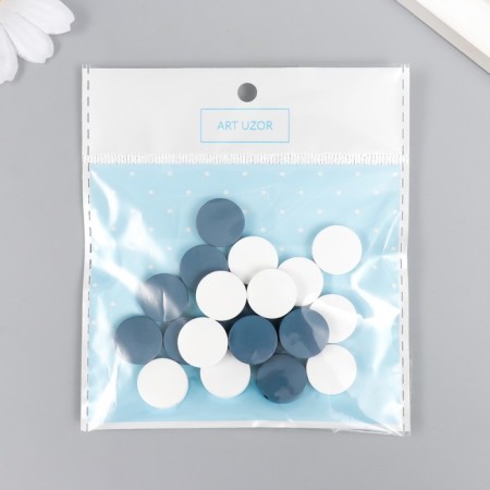 Beads for creativity wood "flat circle" set of 20 pcs white, gray-blue 0.4x1.5x1.5 cm-3