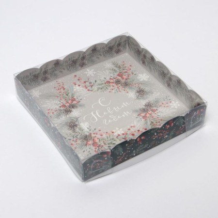 Box for confectionery products with PVC Lid "Wreath", 15 x 15 x 3 cm, New Year-1