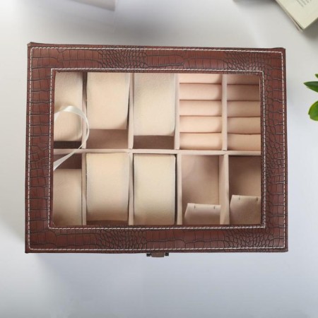 The casket to the leatherette to the clock 6 departments and jewelry "Coffee python" matte 7.7x20x25.5 cm-4