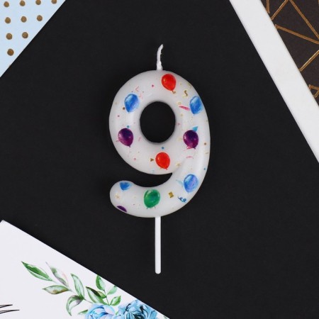 Candle for the cake, the number "9", with balls, 5.5 x 8 cm.-2