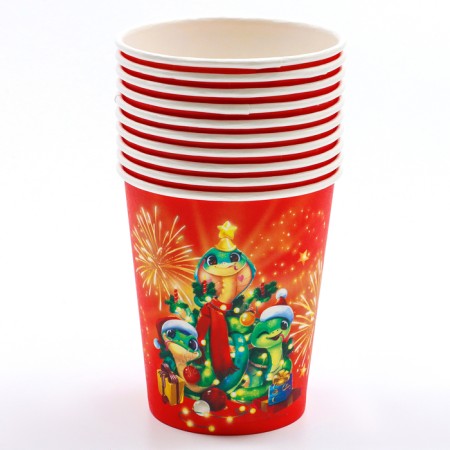 A cup paper disposable "Happy New Year", a snake Christmas tree, 250 ml-2