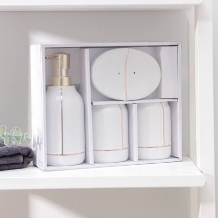 A set of accessories for the Line bathroom, 4 items (400 ml dispenser, soap dish, 2 glasses), white color-3
