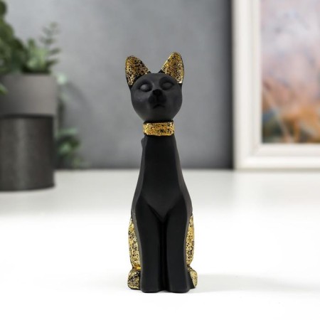 Polystone souvenir "Black cat with golden ears and paws" 12.5x5x3.7 cm-1