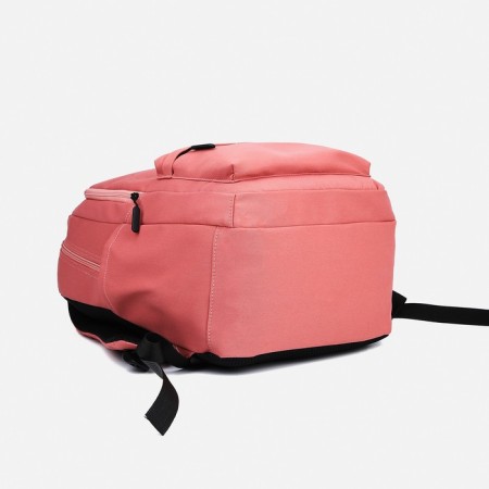 Youth backpack from textiles, 2 parts on lightning, 3 pockets, pink color-4