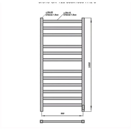 Electric towel Grois Alex, 400x1000 mm, 12 crossbars, lower, black-2