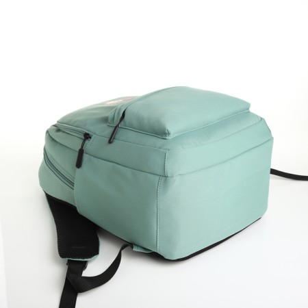 School backpack of textiles on a zipper, 2 departments, 3 pockets, green color-2