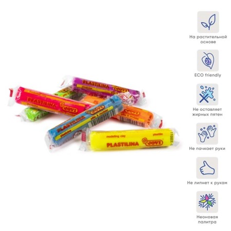 Plasticine vegetable basis, 6 colors, 90 g, Jovi, fluorescent, bright palette-1
