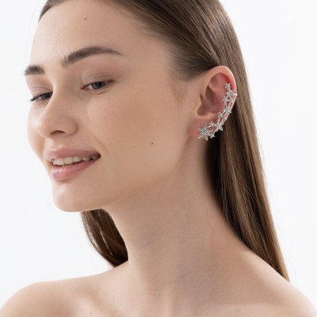 Earring "Kaff" Ten stars with rhinestones, white color in silver-2