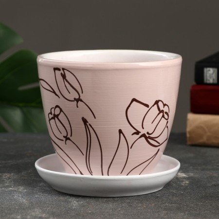 Flower Pot "Flowers" 1 l, white-1