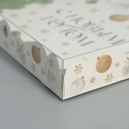 Box for confectionery products with PVC Happy New Year, 21 x 21 x 3 cm, new year-3