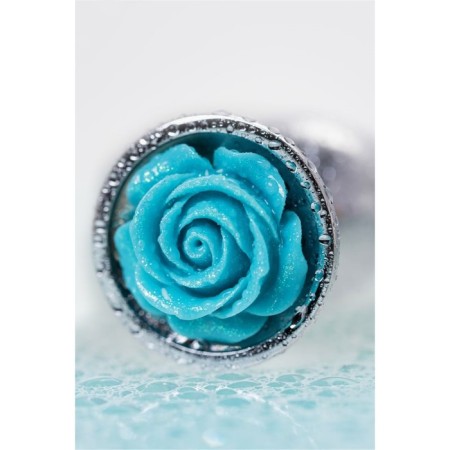 Anal plug Metal by Toyfa, metal, silver with blue rose, d = 27 mm, 8 cm, 48 g 104480-9